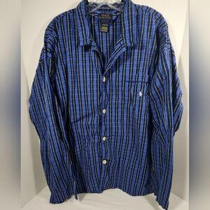 VINTAGE  Polo Ralph Lauren  Men's Pajama Top Plaid Size Extra Large Blue